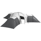 6-Person Waterproof Camping Tent with 3 Sleeping Areas, Living Area and Porch, Oxford Fabric, Grey