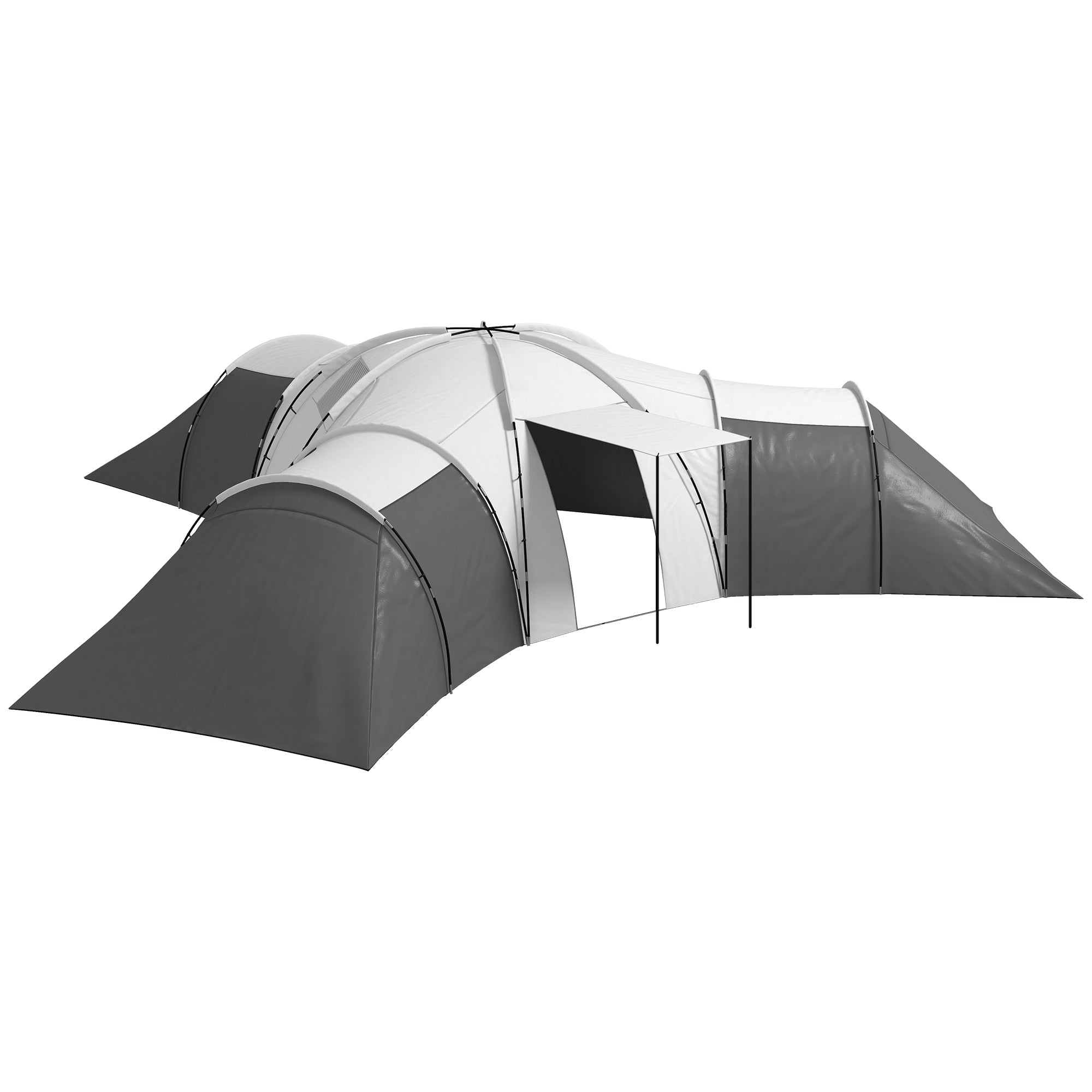 6-Person Waterproof Camping Tent with 3 Sleeping Areas, Living Area and Porch, Oxford Fabric, Grey