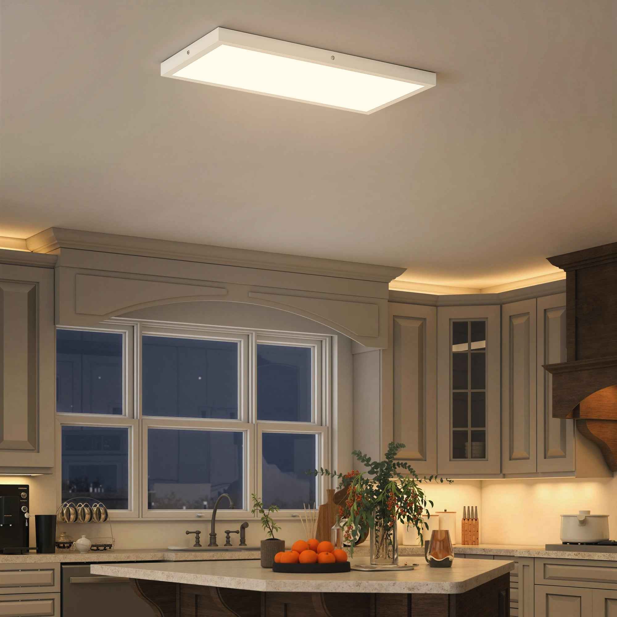 HOMCOM Set of 2 Slim and Minimal LED Ceiling Lights with Adjustable Color, in Steel and Plastic, 60x30x3.7 cm, White