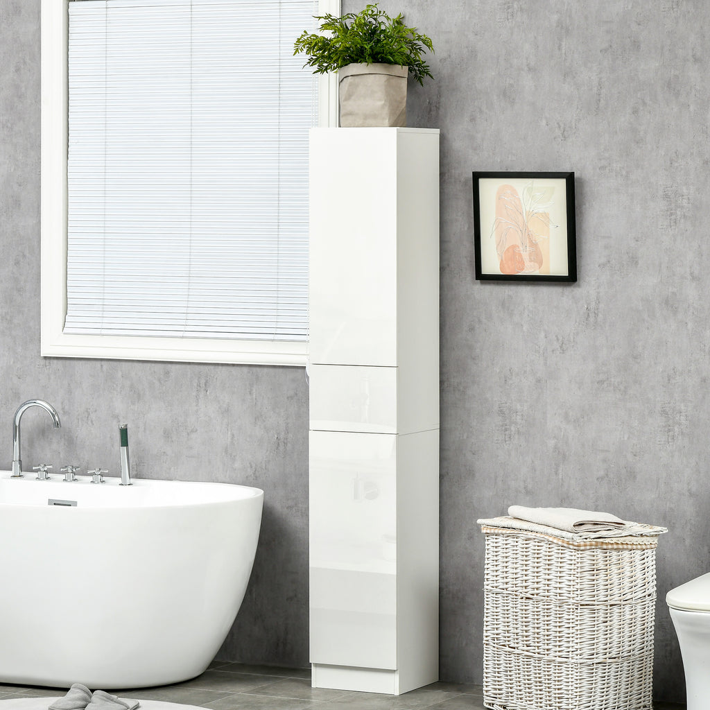 Bathroom Column with Drawer and 2 Cabinets Gloss White, 30x28x170cm