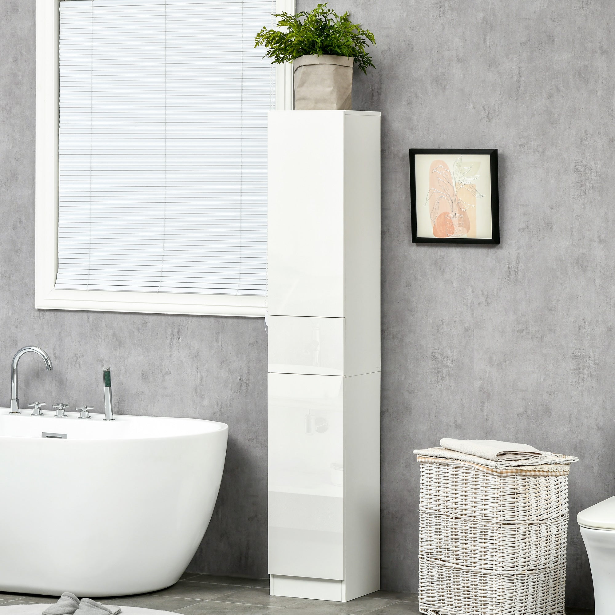 Bathroom Column with Drawer and 2 Cabinets Gloss White, 30x28x170cm