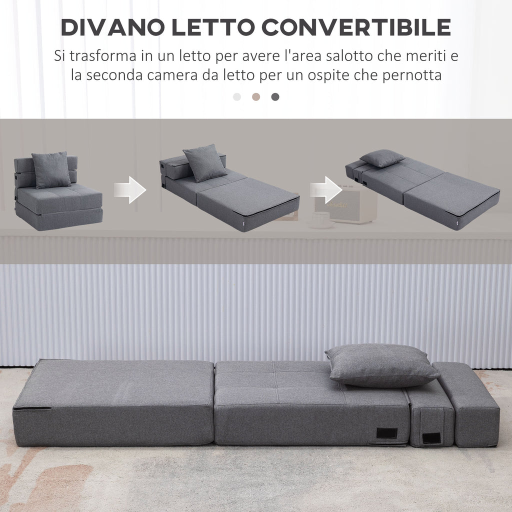 Folding Single Floor Chair Bed with Cushion Included, 70x70x61 cm, Grey