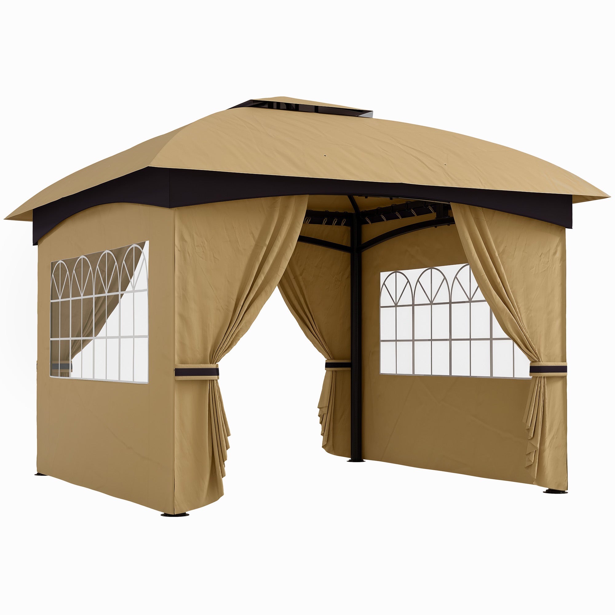 Garden Gazebo 3.4x3.4m with Walls, UV Protection and 2-Tier Roof, Beige