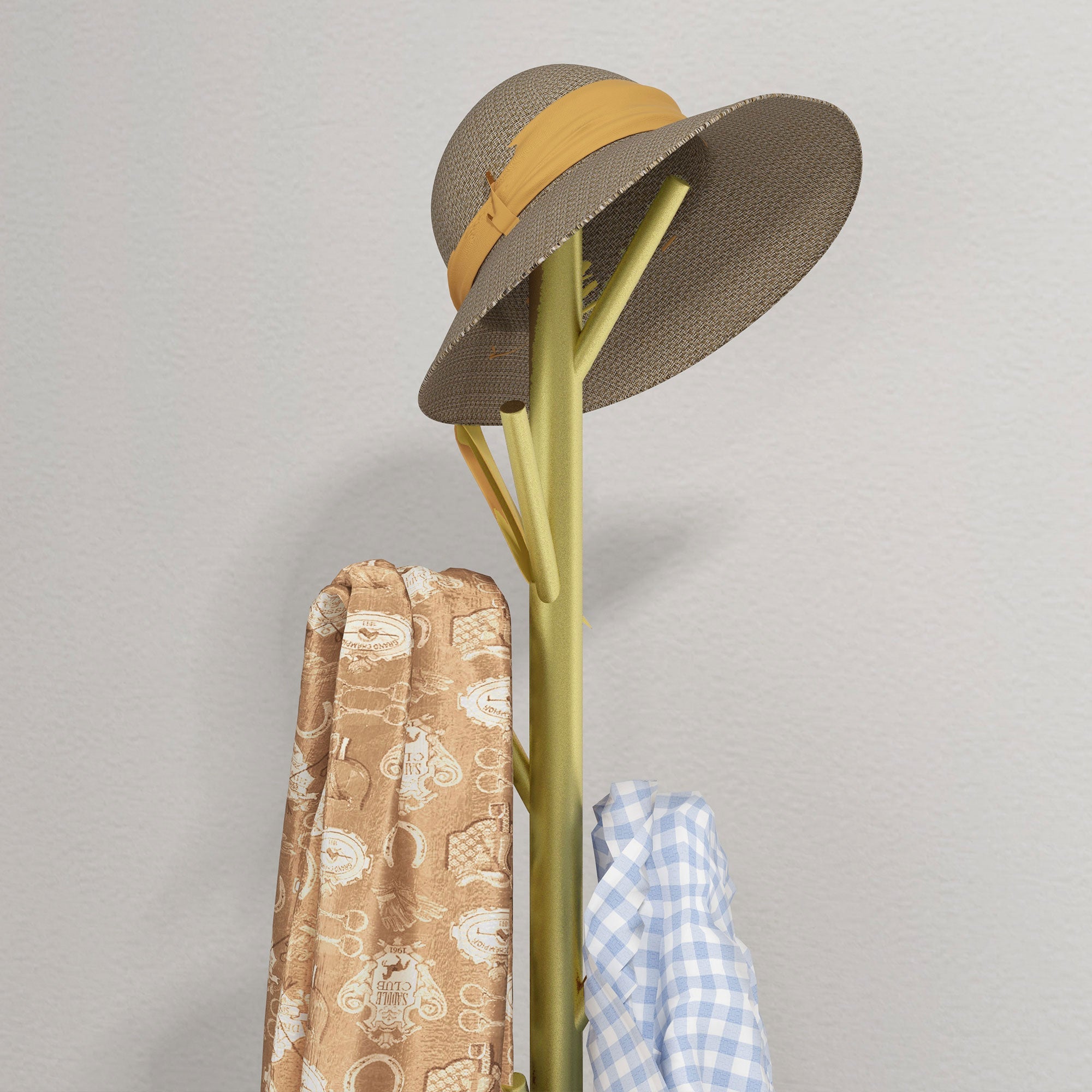 Freestanding Coat Rack with 8 Hooks, Marble and Steel Base, Ø32x164cm, Gold