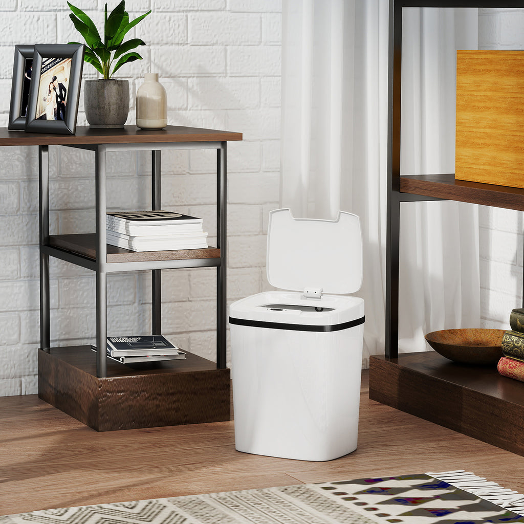 HOMCOM 15L Infrared Sensor Trash Can with 2 Opening Modes, Anti-Fingerprint Surface, Bathroom, White