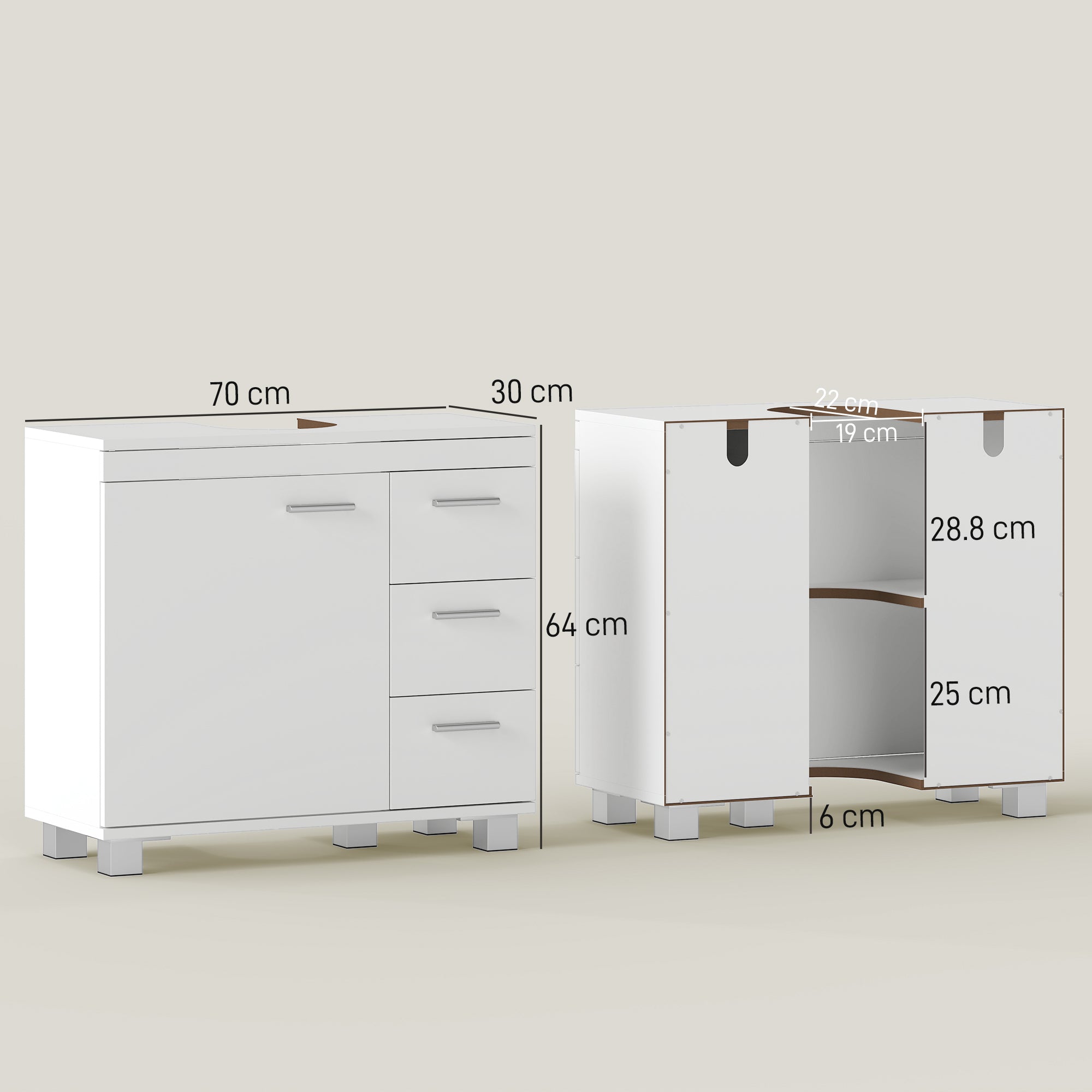 HOMCOM Bathroom Vanity Unit with Cabinet, Shelves and Drawers, White