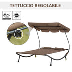 2-Seater Double Sun Lounger with Adjustable Sunshade for Outdoor and Garden 200x175x134cm Brown