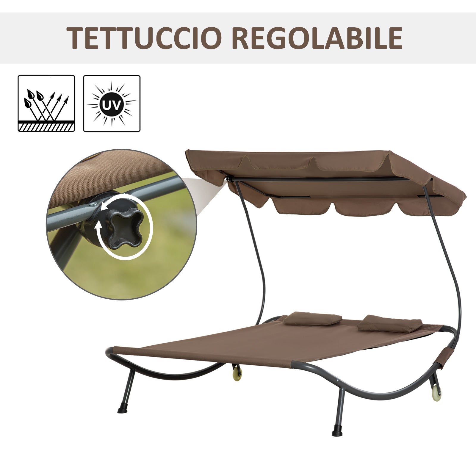 2-Seater Double Sun Lounger with Adjustable Sunshade for Outdoor and Garden 200x175x134cm Brown