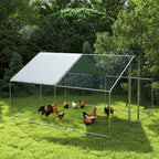 10.2m² Chicken Run for 10-15 Hens with Waterproof Roof, Steel and Fabric, 3x3.4x1.9 m, Silver