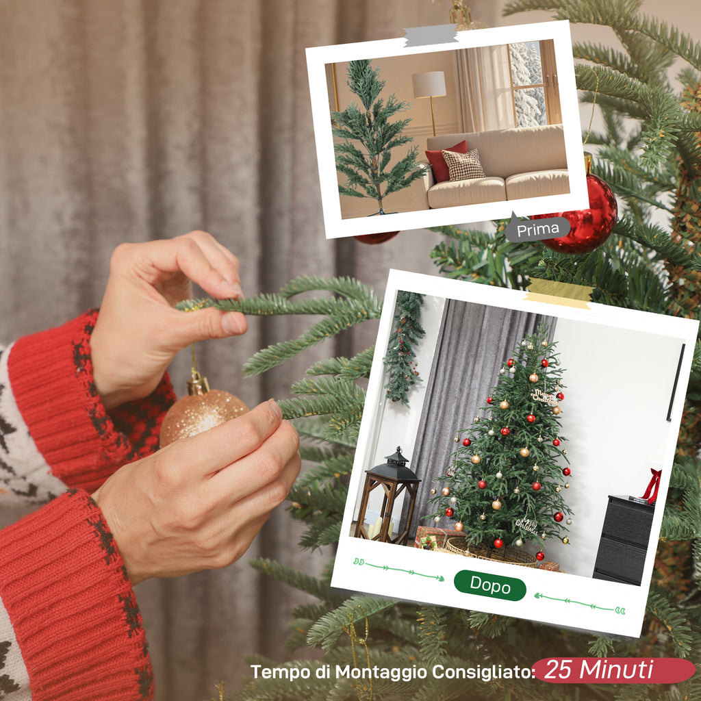 180cm Fireproof Artificial Christmas Tree with 1814 Realistic Branches and Foldable Metal Base