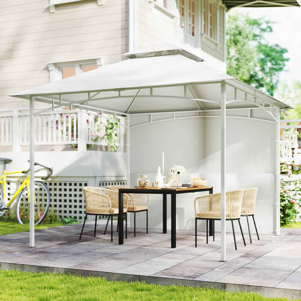 Outsunny 3x3m Metal Garden Gazebo with Curtains, Storage Pockets and Ceiling Hook, Cream White