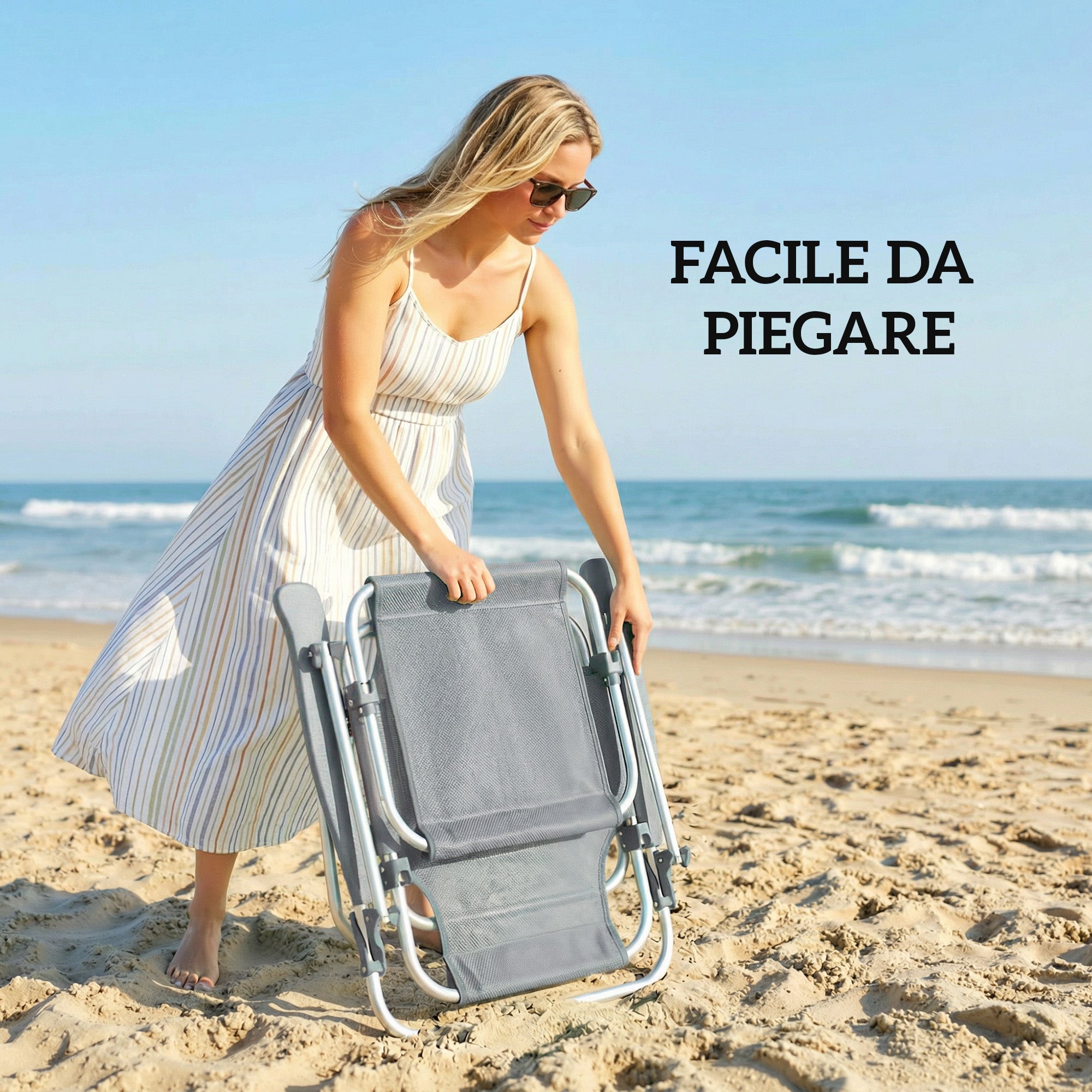 Outsunny 6-Level Reclining Deck Chair with Adjustable Canopy and Headrest, Aluminum and Mesh, 62x68x79, Gray