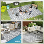 Reversible Outdoor Rug with Geometric Pattern and Bag Included, 182x274 cm, Gray and White