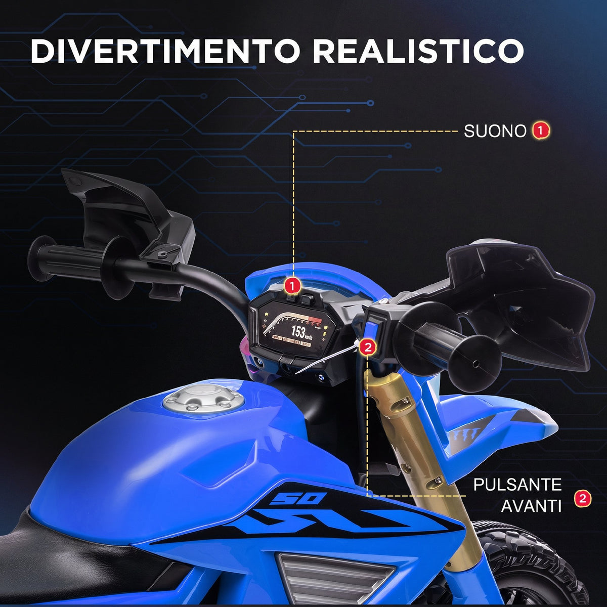 AIYAPLAY Electric Motorcycle for Kids Ages 3-8 with 12V Dual Motors, Training Wheels and Horn, 3 km/h, 30kg Capacity, Blue