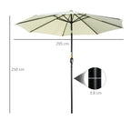 8-Ribbed Tilting Garden Umbrella with Crank Handle, Metal and Polyester, Ø295x250 cm, Beige