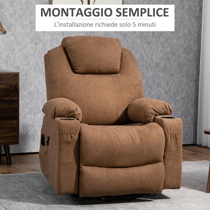 HOMCOM 8-Point Massage Lift Chair with Remote Control, in Linen Effect Fabric, 90x101x107 cm, Coffee - Borgè