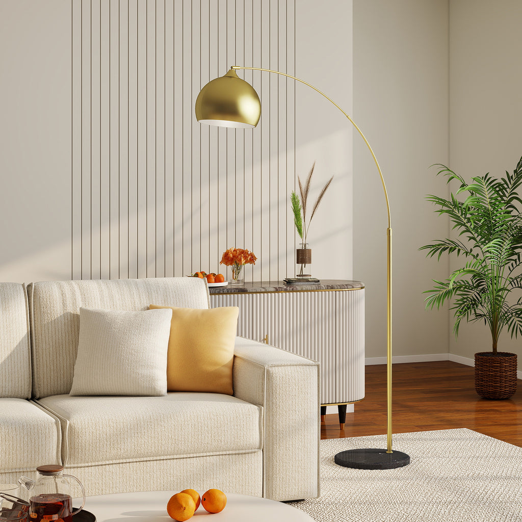 HOMCOM Modern Arc Floor Lamp with Adjustable Rod and Foot Switch, E27 Socket, Gold
