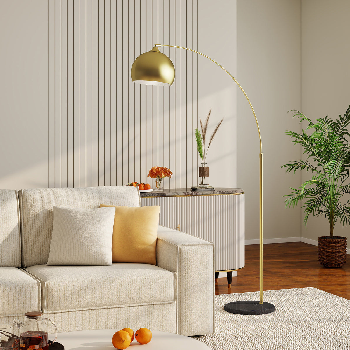 HOMCOM Modern Arc Floor Lamp with Adjustable Rod and Foot Switch, E27 Socket, Gold