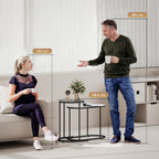 Set of 2 Stackable Coffee Tables with Metal Frame for Living Room and Office, Grey and White