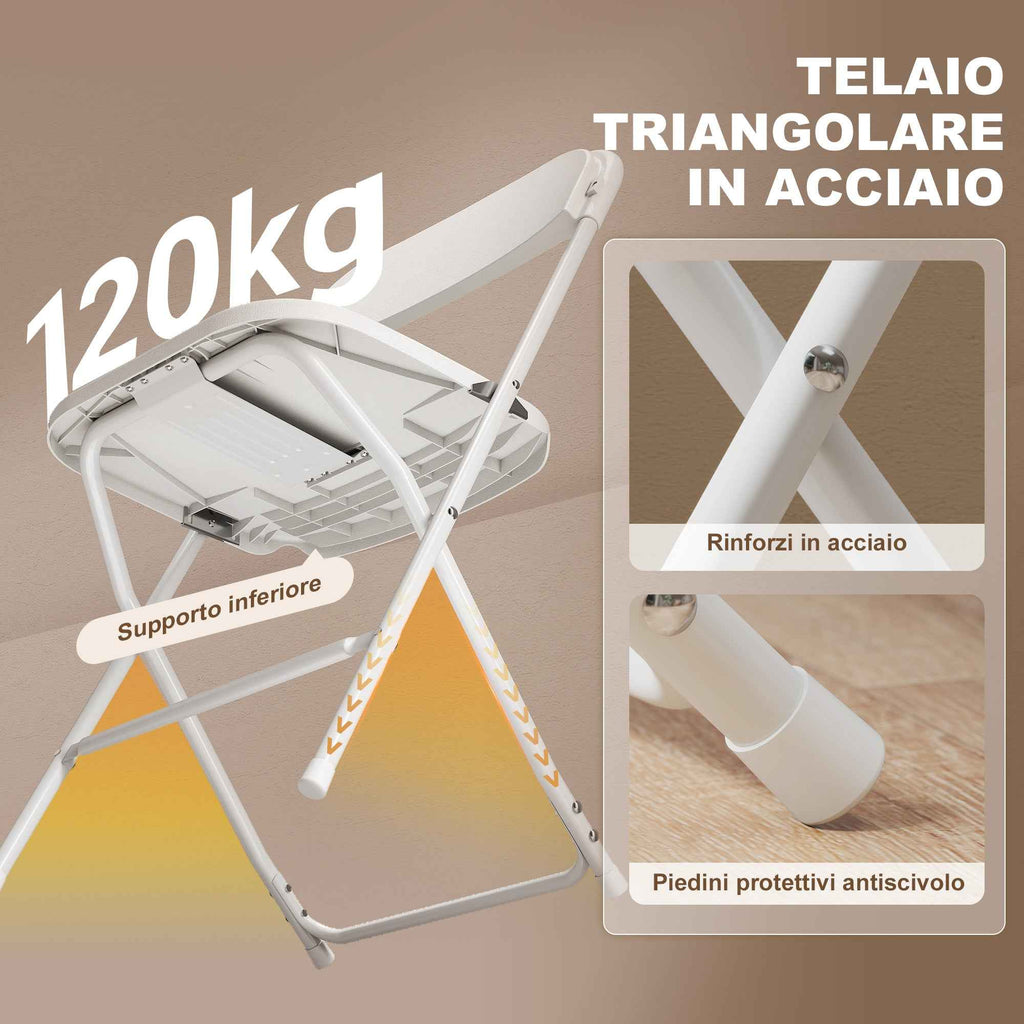 HOMCOM Set of 6 Folding Chairs with Drainage Holes in Plastic and Metal, 45x49x79.5 cm, White