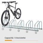 Steel Bike Rack, 5-Bike Parking Stand, 145 x 33 x 27 cm, Silver