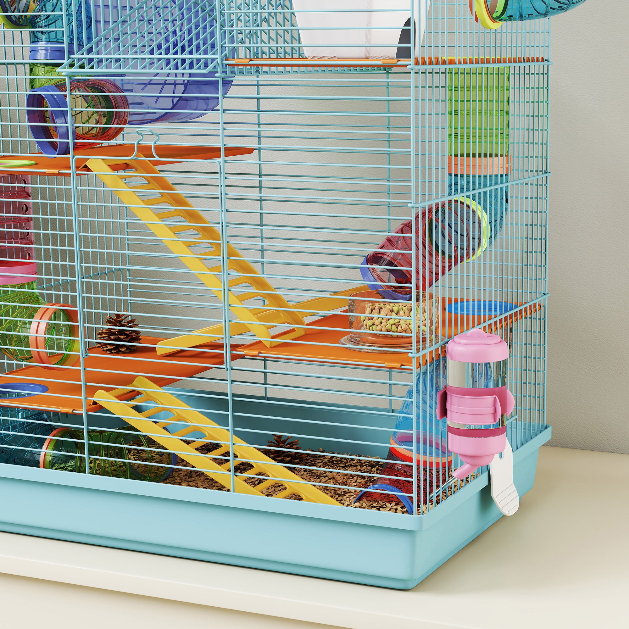 5-Story Hamster Cage with Colorful Tubes, Wheel, House and Accessories, 47x30x59 cm, Blue