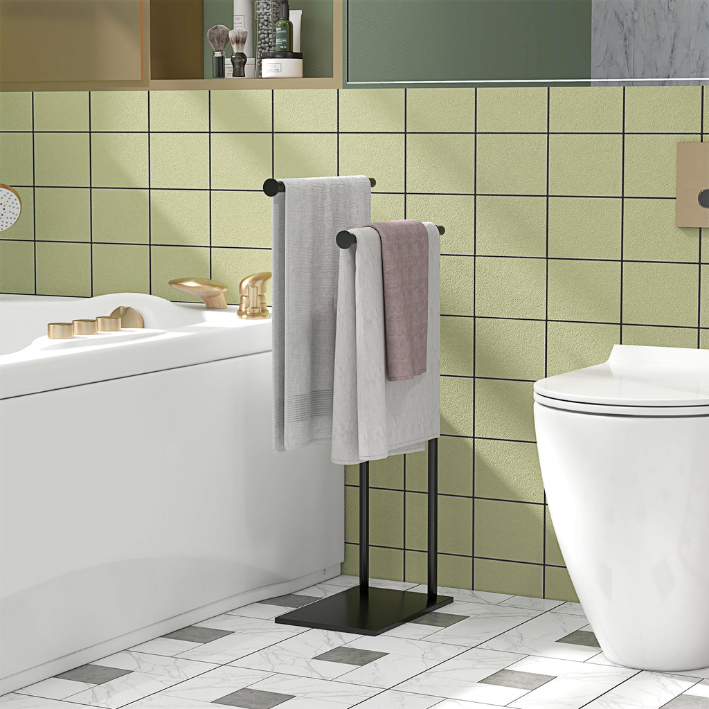 Freestanding Bathroom Towel Holder with 2 Metal Arms, 35.5x20x78cm, Black