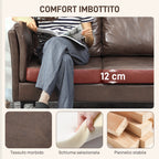 2-Seater Breathable Leather Sofa with Thick Padding and Metal Legs, 137x72x88 cm, Dark Brown
