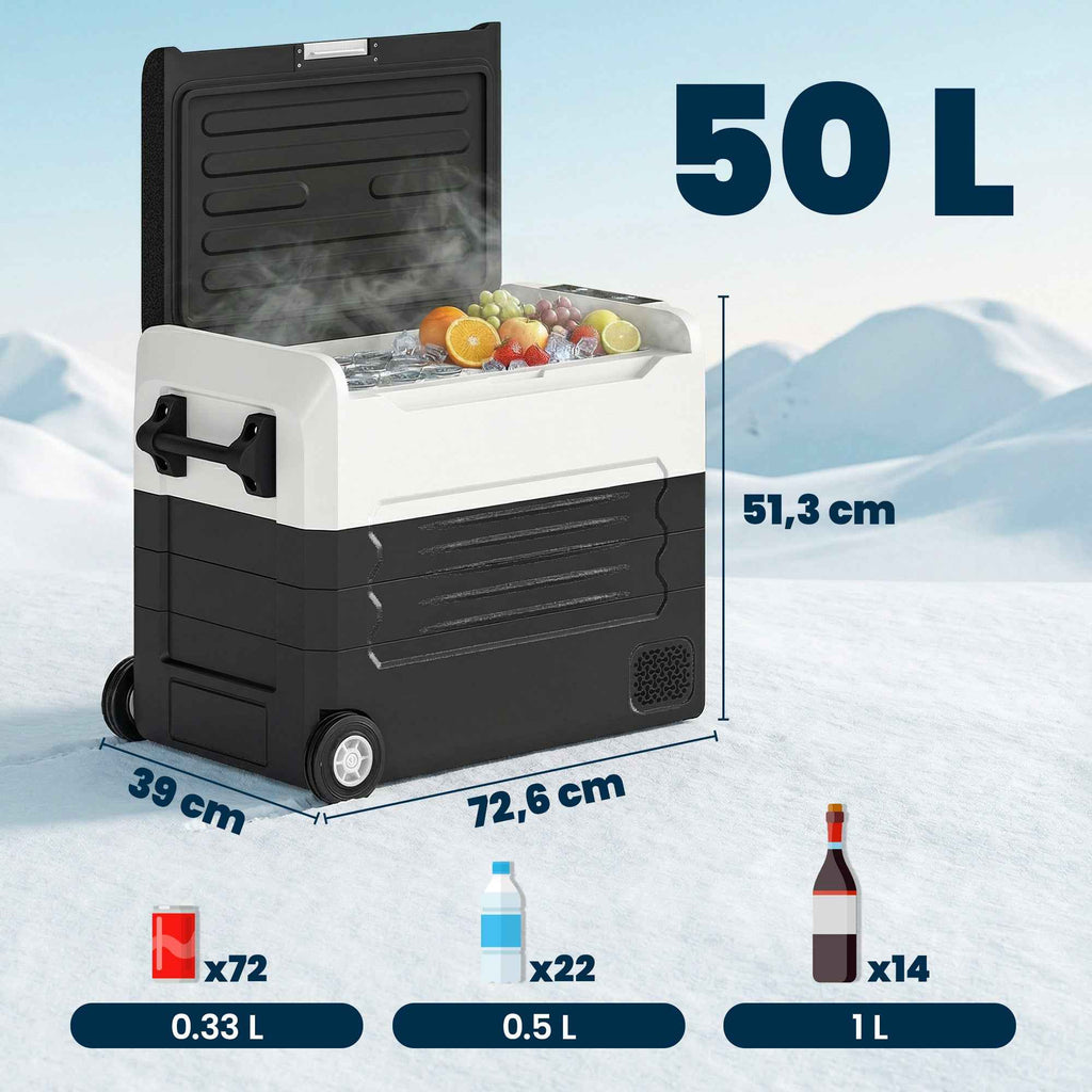 Outsunny 50L Compressor Car Refrigerator, Dual Zone, App Control, Black, Camping.