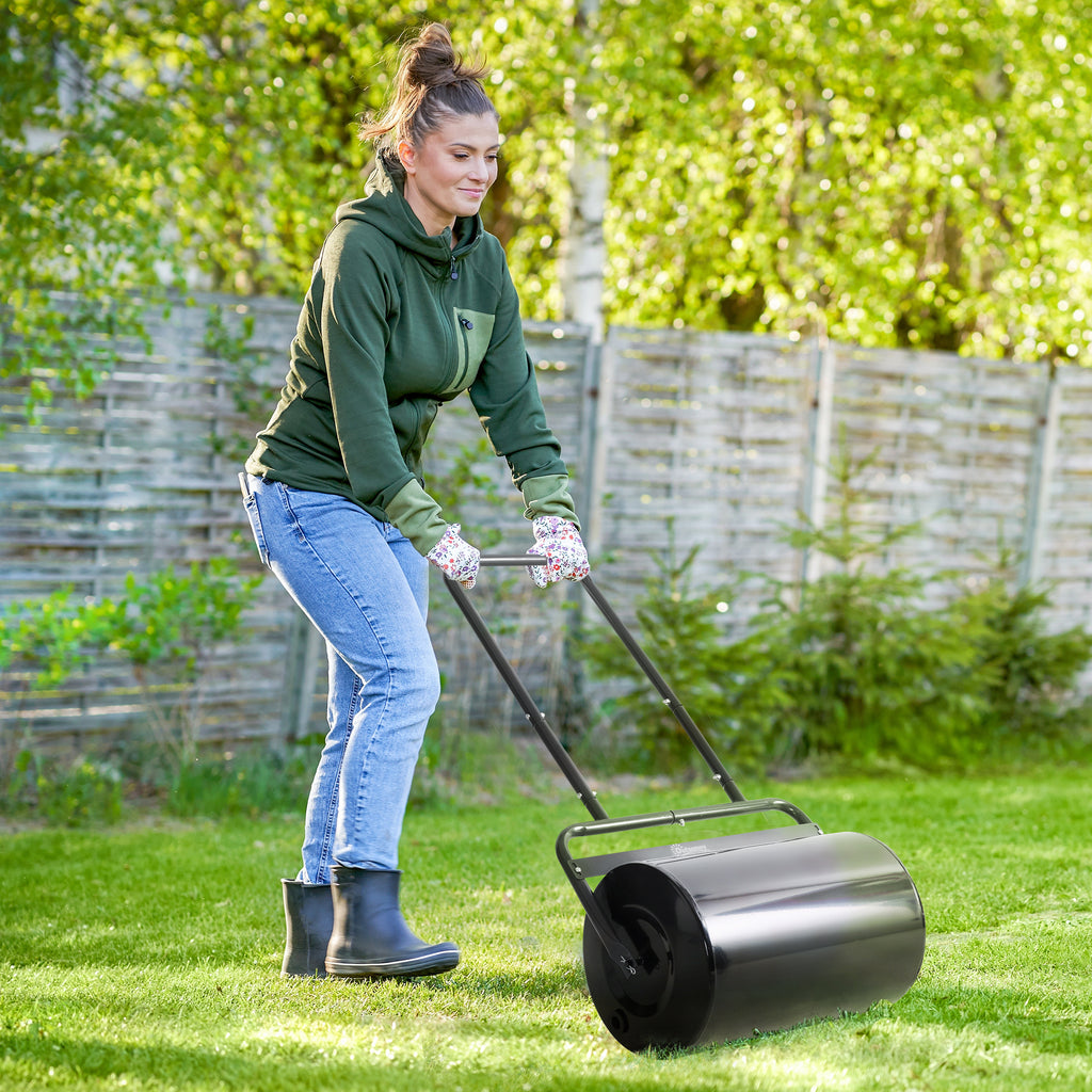 Outsunny 32x50cm Waterproof Black Metal Garden Roller with a 38 Litre Reservoir (Water or Sand)