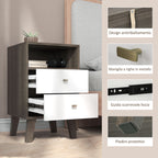 Set of 2 Modern Bedroom Nightstands with 2 Drawers and Open Compartment, 40x34x64cm, Grey
