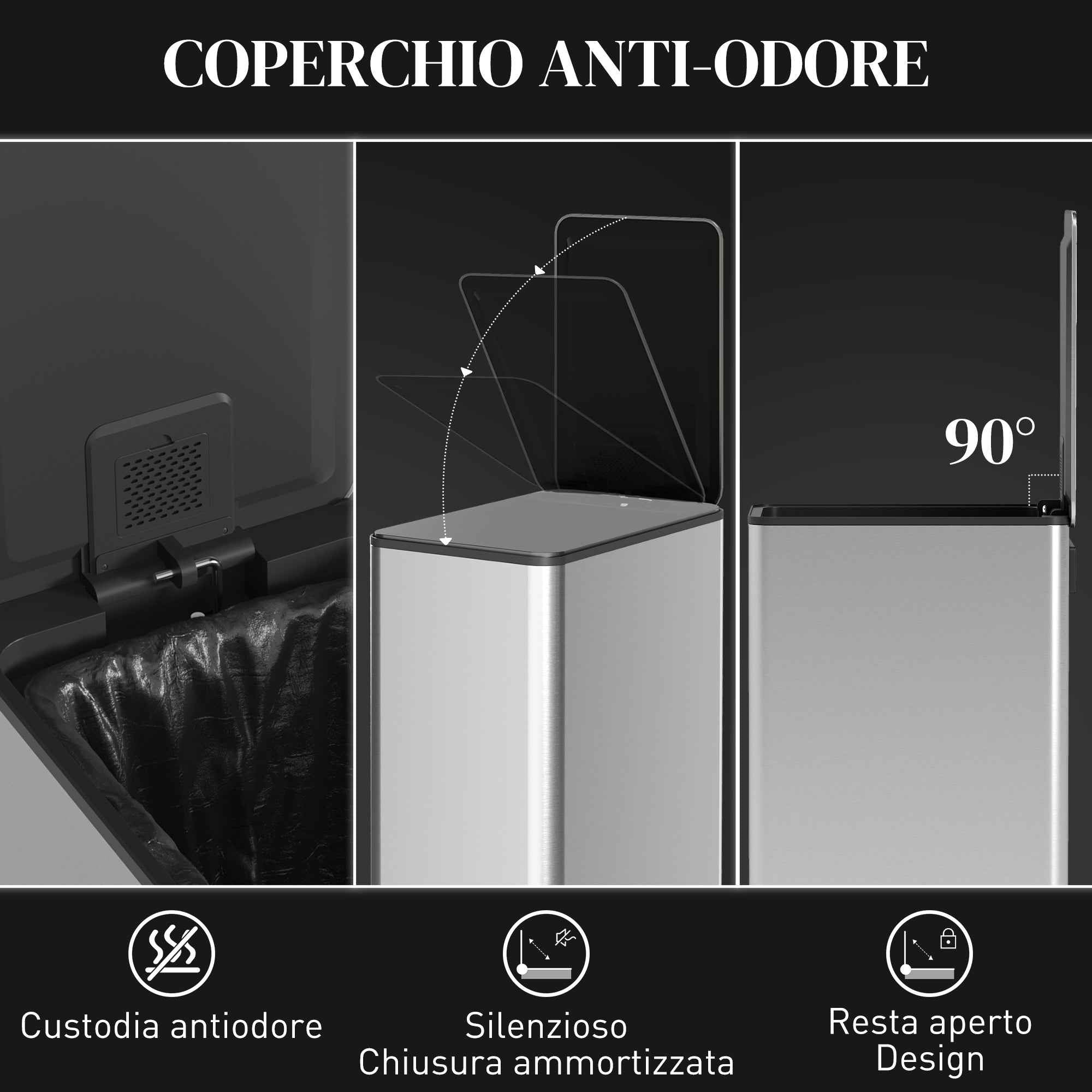 HOMCOM 20L Dustbin with Soft Closure and Removable Bucket, Steel and PP, 21.5x37.2x57 cm, Silver