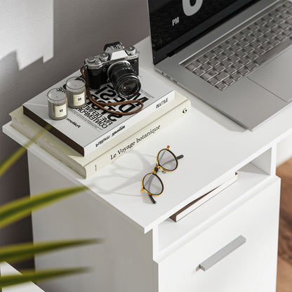 Modern Wooden Desk with 3 Drawers and Open Shelf, 100x40x75 cm, White