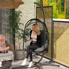 Indoor Outdoor Folding Swing Hanging Chair with Cushion and Headrest, Dark Grey