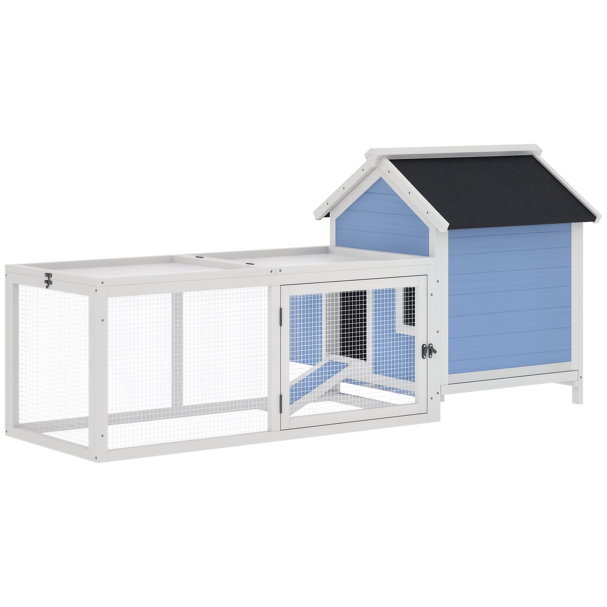 Chicken Coop with Running Area and Removable Nesting Tray, Wooden Garden Chicken Coop with Waterproof Roof, 180x91x79 cm