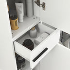 Bathroom Column Cabinet with 2 Cabinets with Adjustable Shelves and Drawer, 34x32x190 cm, White