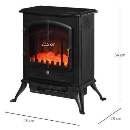 Electric Fireplace Floor Standing with Flame Effect Power 1000W /2000W in ABS and Glass 45×28×54cm Black