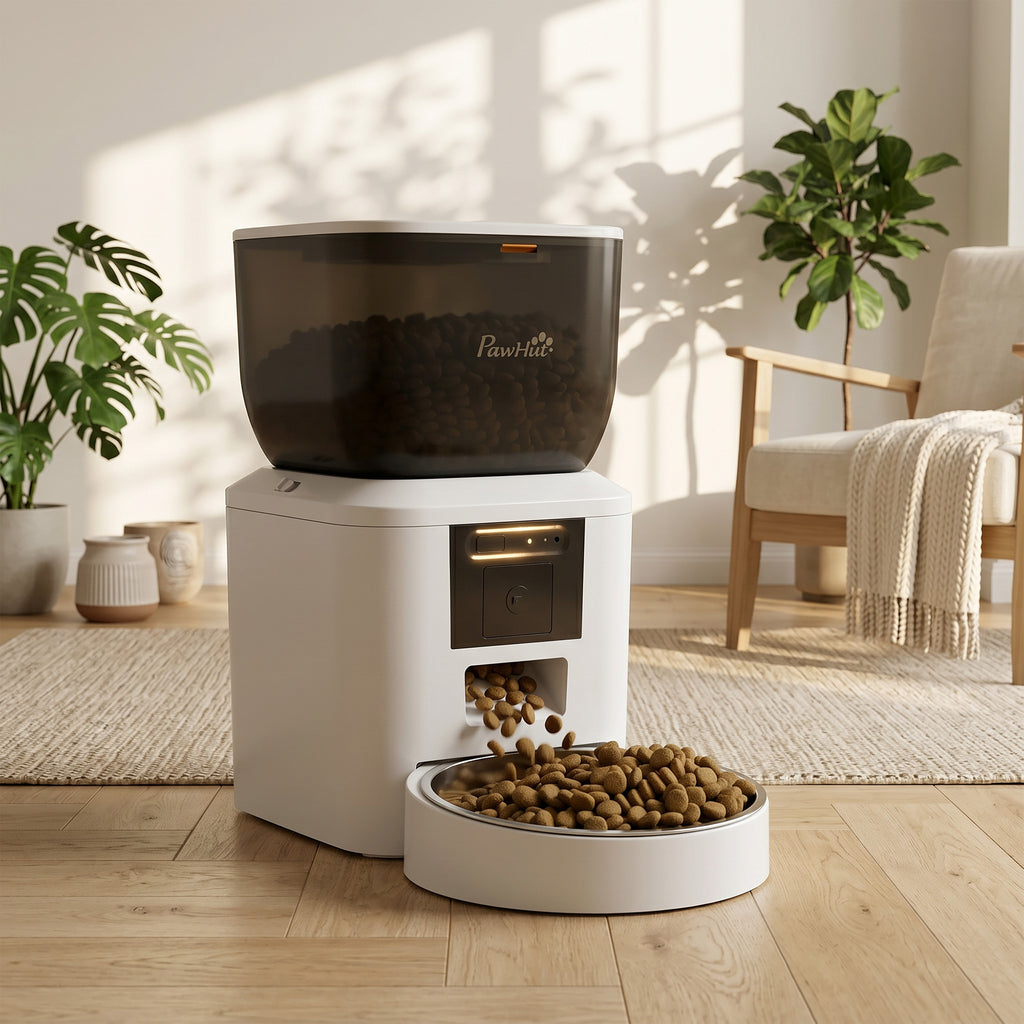 PawHut Automatic Cat and Dog Food Dispenser 4L WiFi 2.4G, App Control with Camera, Bowl, White