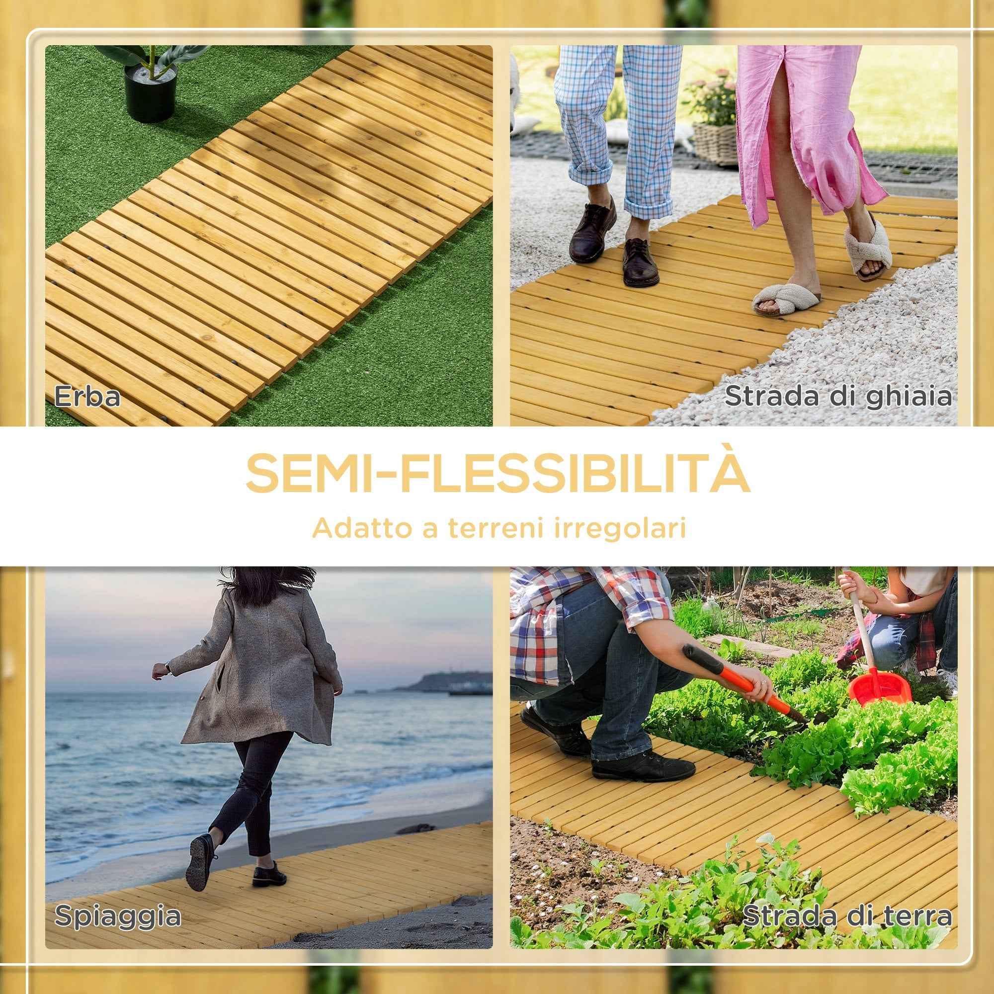 Outsunny Garden Walkway with Rollable and Semi-Flexible Slats, in Fir Wood, 185x60 cm, Yellow
