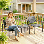 Outsunny 3-Piece Garden Set with 2 Outdoor Chairs and Coffee Table, in HDPE and Metal, Dark Grey