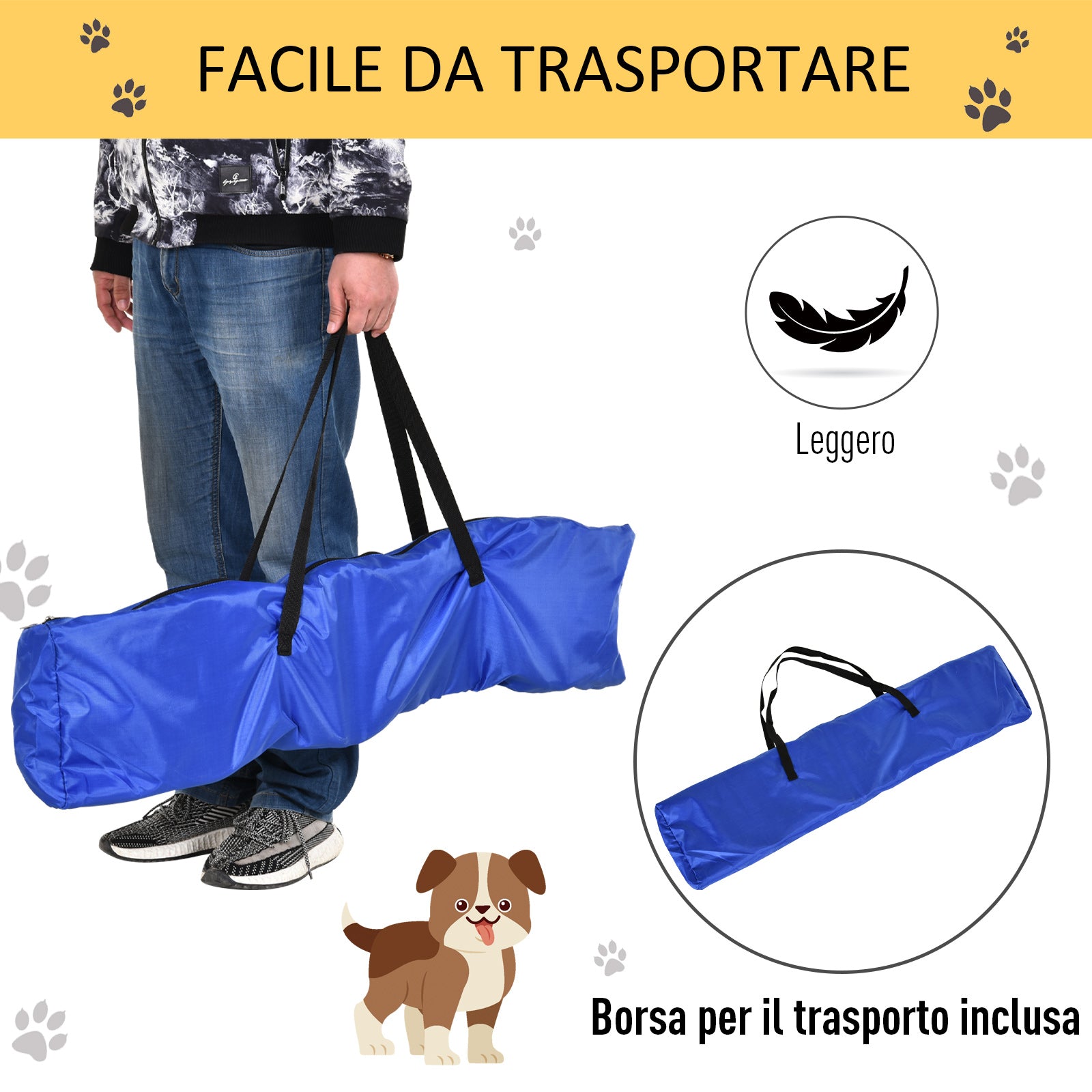 Dog Agility Set 3 Exercises: Slalom, Obstacles, Ring, for Dog Training, Portable, 2.5 kg, Yellow and Red