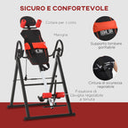 Inversion Bench with Adjustable Angle and Height and Headrest, in Steel and Plastic, 79x114x153 cm, Red and Black
