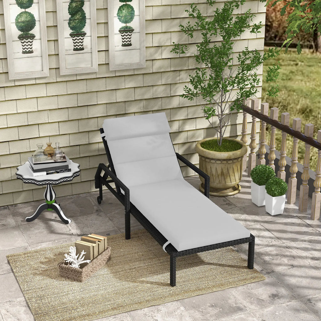 Fabric Sun Lounger Cushion with Ties, Light Grey