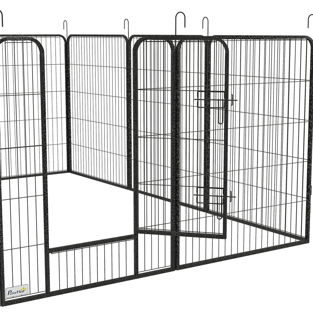 PawHut 12-Panel Modular Dog Playpen, 80x100 cm, Foldable, with Steel Door and 12 Pegs, Grey