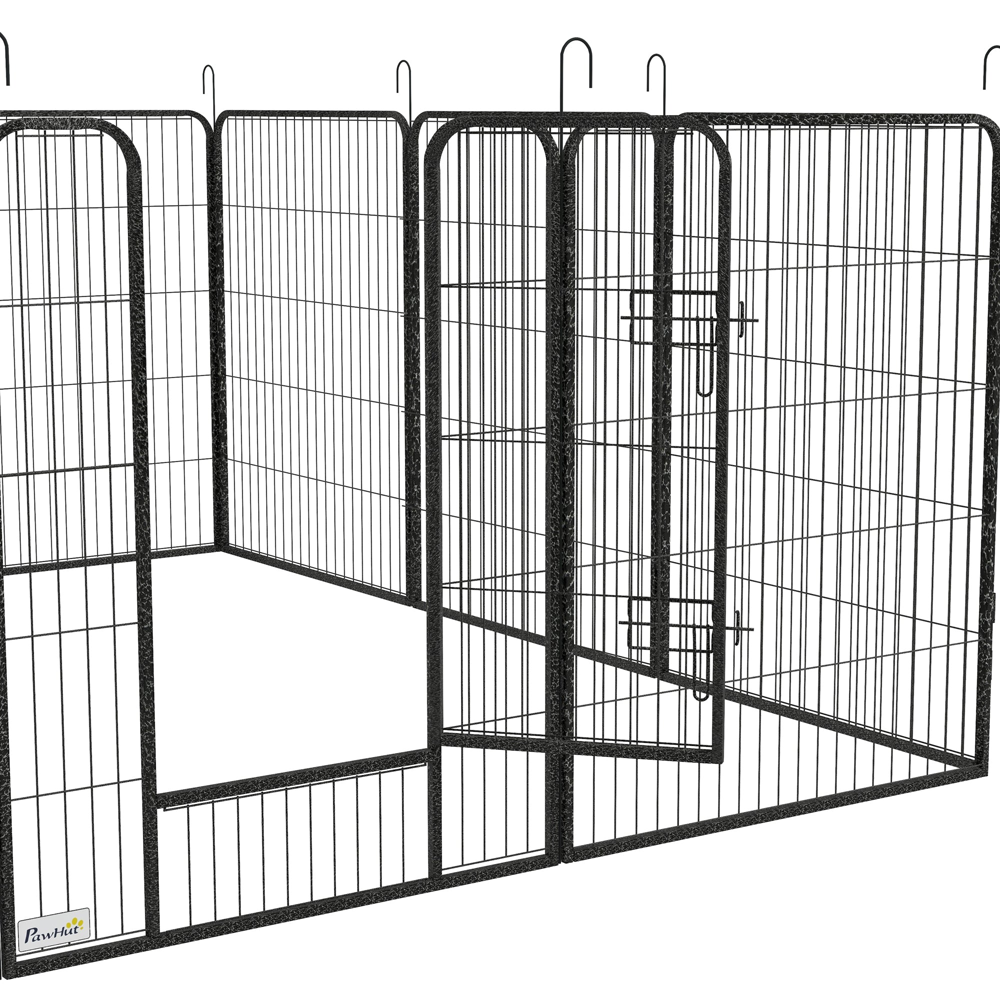 PawHut 12-Panel Modular Dog Playpen, 80x100 cm, Foldable, with Steel Door and 12 Pegs, Grey