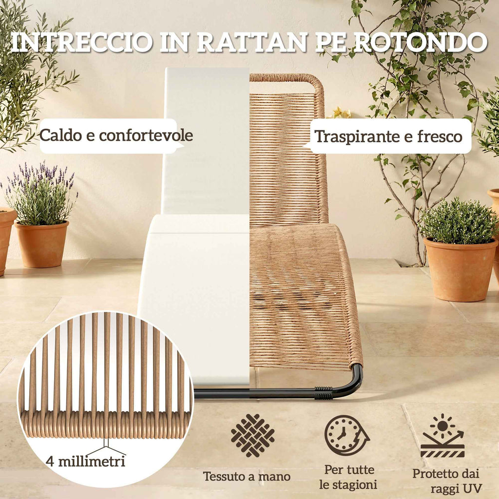 Outsunny S-Shaped Outdoor Lounger with Cushion, in PE Rattan and Steel, 175x57x80 cm, Cream