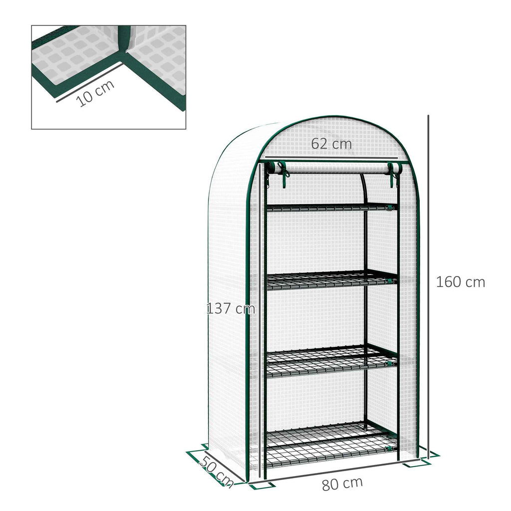 Outsunny Vertical Garden Greenhouse with 4 Metal Shelves and PE Cover, 80x50x160 cm, White