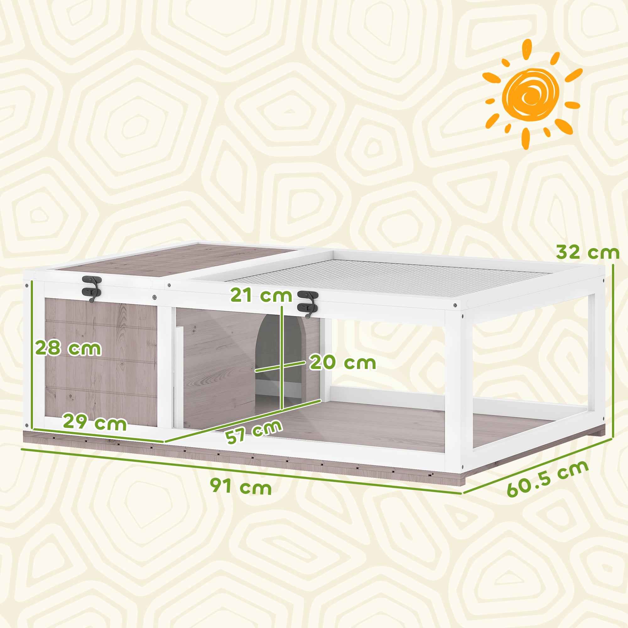 PawHut Wood Tortoise House with Opening Panel and 2 Separate Spaces, Light Brown