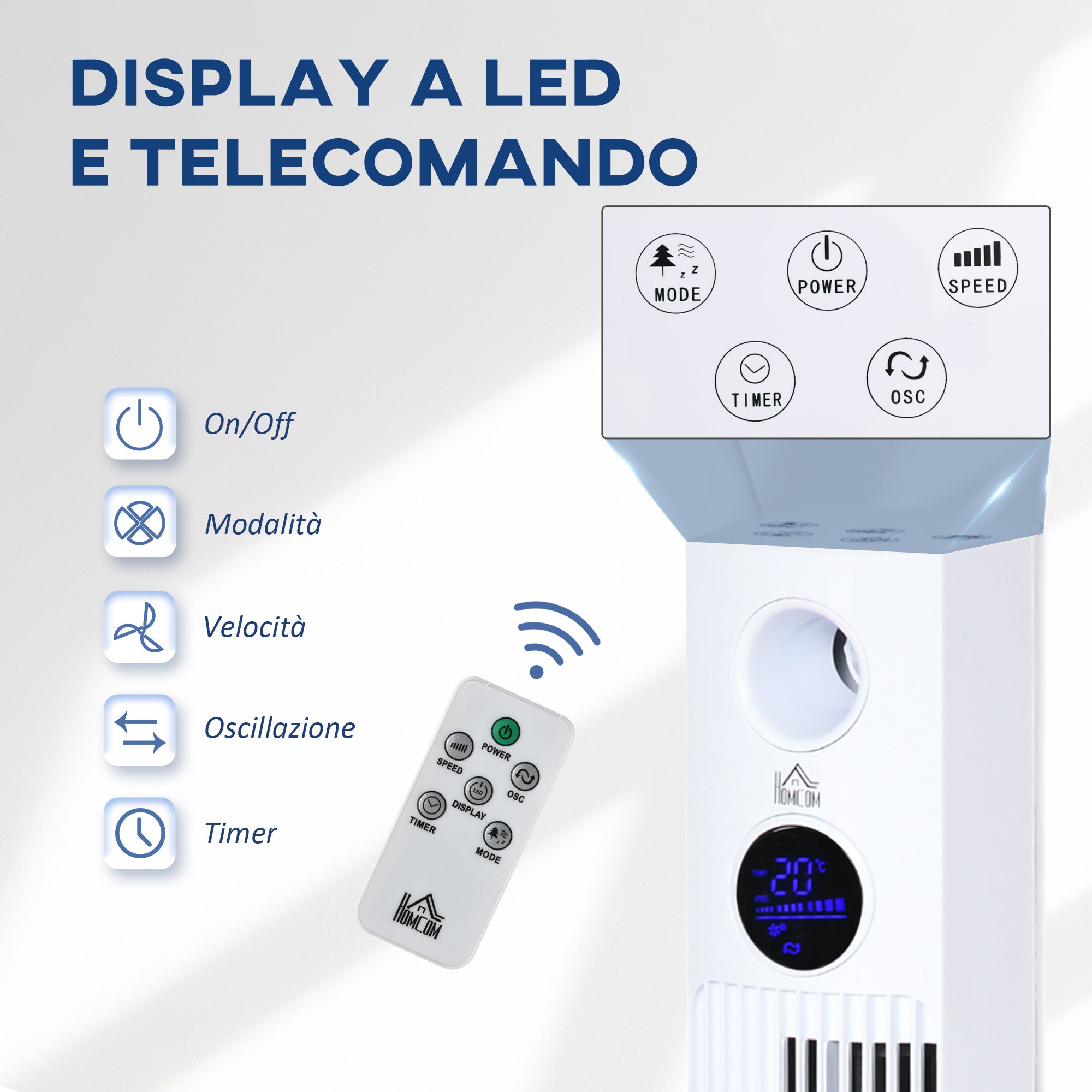 45W Tower Fan with 3 Modes and 3 Speeds with 12h Timer and Diffuser, 31.5x31.5x96 cm, White - Borgè