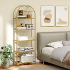 5-Tier Arched Storage Shelf in Steel and Tempered Glass, 60x30x175 cm, Gold
